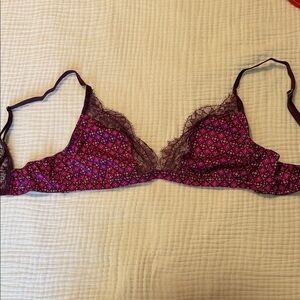 Women's Pink Lace Trim Printed Bralette